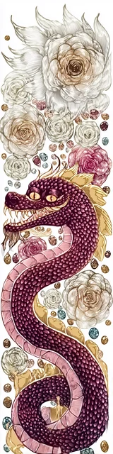 Free dragon bookmark featuring two pink sequin dragons
